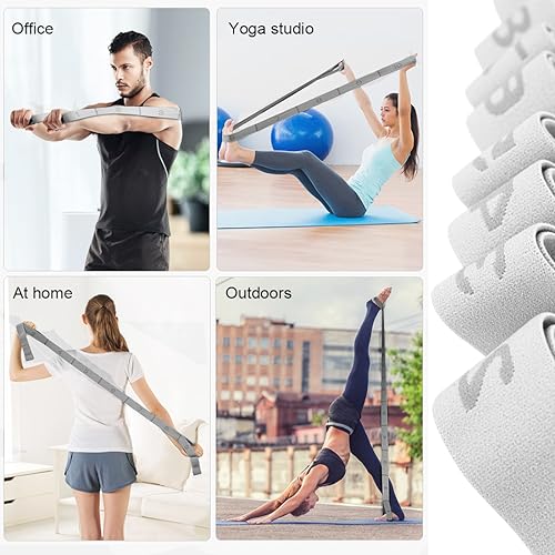 DDKY 1 Artículo Cinturón elástico de resistencia 130CM,Cinturón elástico de fitness con 11 lazos,Cinturón de yoga para pilates,estiramientos,fitness-gris