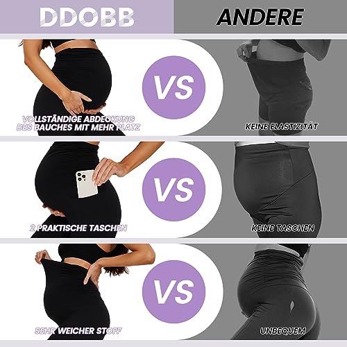 DDOBB Leggings de maternidad para mujer con bolsillos, cintura alta, opacos, suaves, elásticos, ropa de maternidad, hogar, yoga, deporte, Negro , M