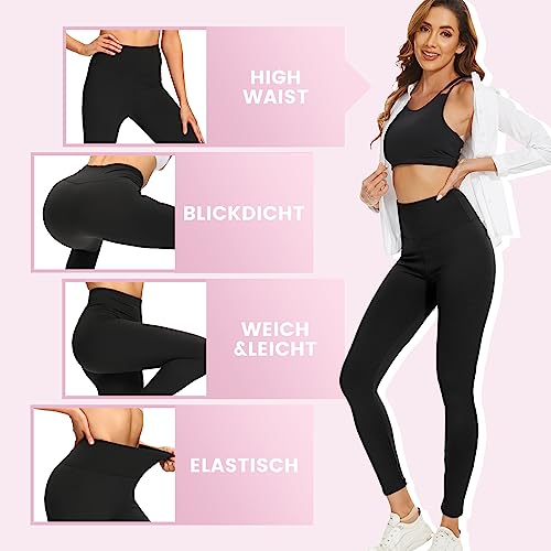 DDOBB Leggins Mujer Pantalon Deporte Mallas Push Up Leggings Elásticos Reducir Vientre Fitness de Cintura Alta para Running Yoga(Negro,L-XL)