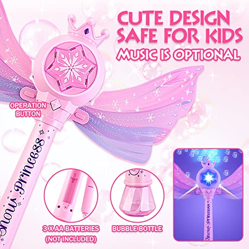 deAO Máquina de Burbujas para Niños Niñas Princess Bubble Wand Blower con Alas Juguetes de Burbujas Musicales y Luminosos Bubble Machine para Exteriores e Interiores Regalo de Cumpleaños de Navidad