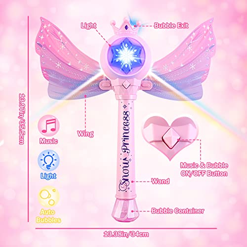 deAO Máquina de Burbujas para Niños Niñas Princess Bubble Wand Blower con Alas Juguetes de Burbujas Musicales y Luminosos Bubble Machine para Exteriores e Interiores Regalo de Cumpleaños de Navidad