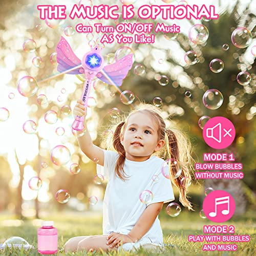 deAO Máquina de Burbujas para Niños Niñas Princess Bubble Wand Blower con Alas Juguetes de Burbujas Musicales y Luminosos Bubble Machine para Exteriores e Interiores Regalo de Cumpleaños de Navidad