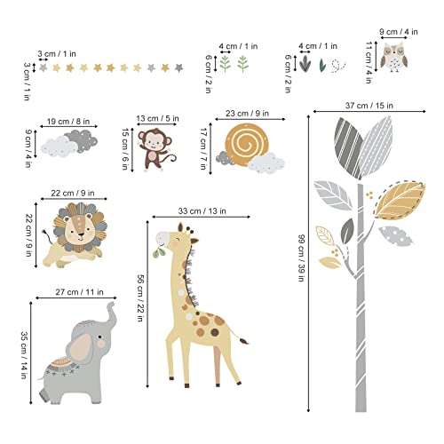 decalmile Pegatinas de Pared Animales de la Jungla Árbol Vinilos Decorativos Safari Jirafa Elefante León Adhesivos Pared Habitación Infantiles Niños Bebés Guardería