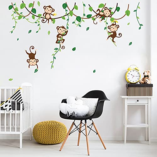 decalmile Pegatinas de Pared Animales de la Jungla Vinilos Decorativos Mono Infantiles Adhesivos Pared Habitacion Infantiles Niños Bebés Guardería