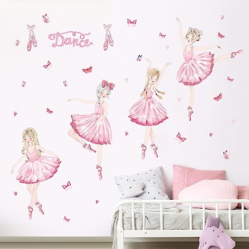 decalmile Pegatinas de Pared Bailarina Rosa Vinilos Decorativos Niñas Ballet Hada Mariposas Adhesivos Pared Infantiles Niña Bebés Dormitorio