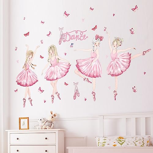 decalmile Pegatinas de Pared Bailarina Rosa Vinilos Decorativos Niñas Ballet Hada Mariposas Adhesivos Pared Infantiles Niña Bebés Dormitorio