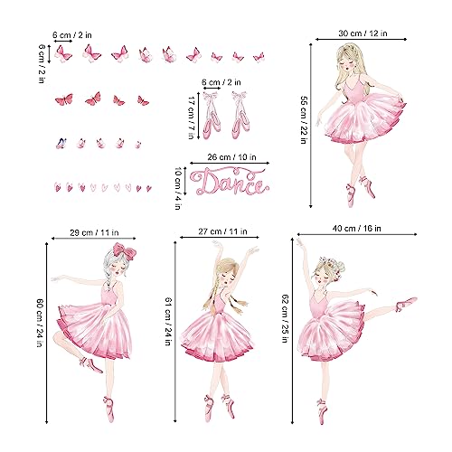 decalmile Pegatinas de Pared Bailarina Rosa Vinilos Decorativos Niñas Ballet Hada Mariposas Adhesivos Pared Infantiles Niña Bebés Dormitorio