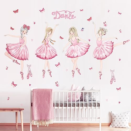 decalmile Pegatinas de Pared Bailarina Rosa Vinilos Decorativos Niñas Ballet Hada Mariposas Adhesivos Pared Infantiles Niña Bebés Dormitorio