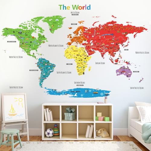 DECOWALL DL3-1902N Extra grande Mapa del Landmark Vinilo Pegatinas (158x109 cm) Decorativas Adhesiva Pared Dormitorio Saln Guardera Habitaci Infantiles Nios Bebs