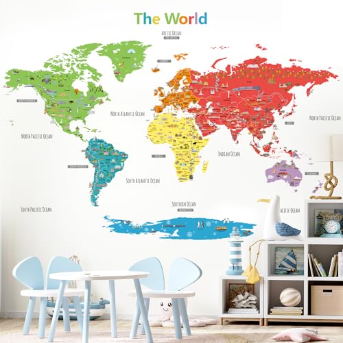 DECOWALL DL3-1902N Extra grande Mapa del Landmark Vinilo Pegatinas (158x109 cm) Decorativas Adhesiva Pared Dormitorio Saln Guardera Habitaci Infantiles Nios Bebs