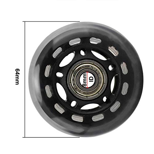 DEDC Juego de 8 Ruedas de Rendimiento para Patines en Línea con Rodamientos de Bolas de Poliuretano, 64 mm, Color Negro