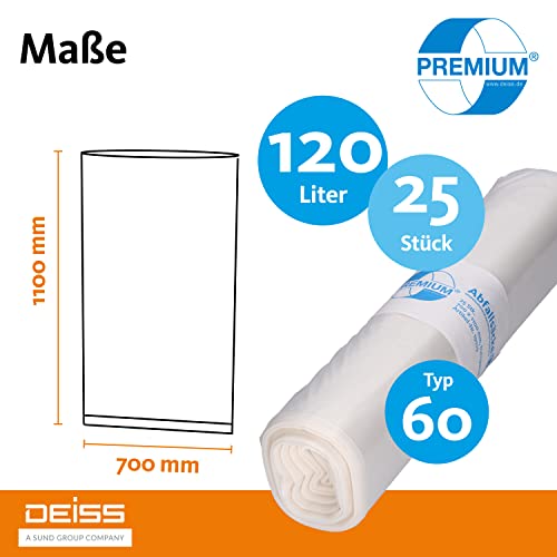 Deiss 19029 Premium - Bolsas de basura (700 x 1100 mm, 25 unidades), color transparente