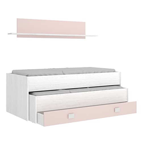 DEKIT GRUPO RIMOBEL Cama Compacto 1 CAJONES+ESTANTERIA Artic/Rosa, 2L x 0,99W x 0,74H Metros