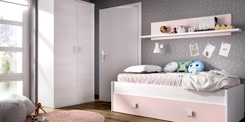 DEKIT GRUPO RIMOBEL HOMEKIT Cama Nido con cajón y estantería, Artic+Rosa, Sencillo