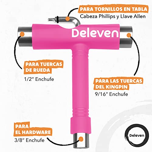 Deleven Herramienta de Skate Tool Todo-en-Uno Multifunción Ligera y Portátil con Llave Allen 2-en-1 y Destornillador Phillips - Ajusta Patines, Longboards, Skateboards, Quads, Ruedas, Ejes y Kingpin