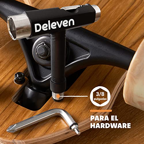 Deleven Herramienta de Skate Tool Todo-en-Uno Multifunción Ligera y Portátil con Llave Allen 2-en-1 y Destornillador Phillips - Ajusta Patines, Longboards, Skateboards, Quads, Ruedas, Ejes y Kingpin