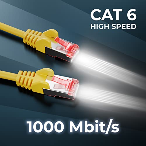 deleyCON 15m CAT6 Cable de Red - S/FTP PIMF Blindaje CAT-6 RJ45 Ethernet Cable de Conexión - LAN DSL Módem Los Paneles de Parcheo - Amarillo