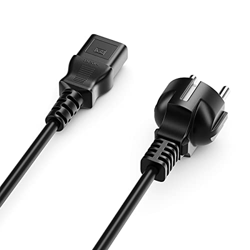 deleyCON 1m Cable de Alimentación a Prueba de Choques Enchufe Tipo F (CEE 7/4) en Toma de Entrada C13 Enchufe Ordenador Personal Ordenador Monitor Impresora Beamer - Negro