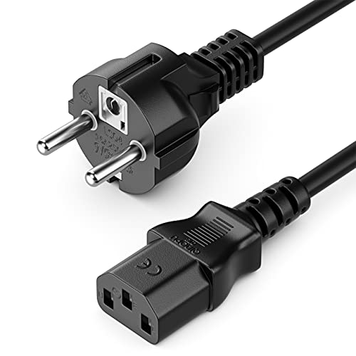 deleyCON 1m Cable de Alimentación a Prueba de Choques Enchufe Tipo F (CEE 7/4) en Toma de Entrada C13 Enchufe Ordenador Personal Ordenador Monitor Impresora Beamer - Negro