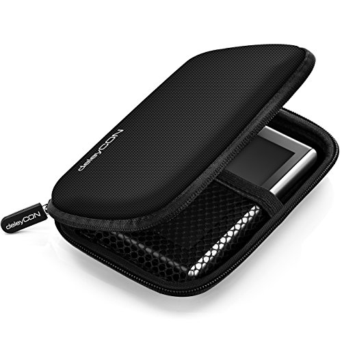 deleyCON Navi Case Funda para Dispositivos de Navegación de hasta 4,3" & 5" Pulgadas (14,6 x 9,3 x 3,4 cm) - Sólida - Dos Compartimentos Interiores - Negro