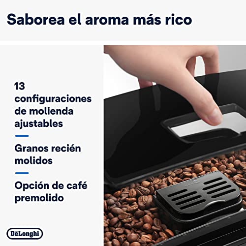 De'Longhi Magnifica S, Cafetera Superautomática con Boquilla para Leche, Cafetera Espresso del Grano a la Taza con 2 Recetas One-Touch, Panel de Control Soft-Touch, 1450W, Negro Cromado