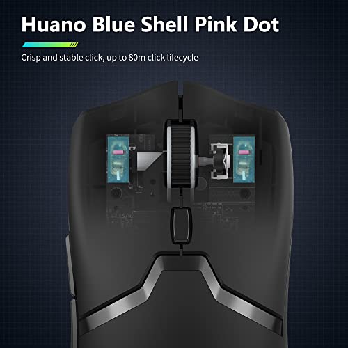 DELUX M800PRO Ratón Gaming Inalámbrico, Sensor PAW 3395 con 26000 DPI, 72g Ligero, Conexión Multidispositivo, Interruptores Huano Rosa, Batería 80 Hrs, con Patines de Cristal y Cinta de Agarre (Negro)