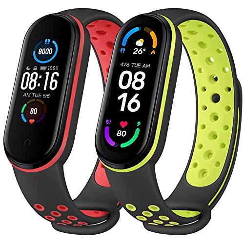 DEOU 2 Pack Correas Compatible con Xiaomi Mi Band 5 / Xiaomi Mi Band 6 / Amazfit Band 5,Coloridos Suave Silicona Pulseras de Repuesto (2 Pack B)