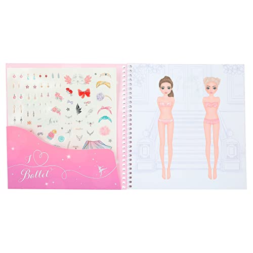 Depesche 12125 TOPModel Dress Me Up-Libro 24 páginas para diseñar Conjuntos de Danza y Ballet, Cuaderno para Colorear con 11 Hojas de Pegatinas, Multicolor