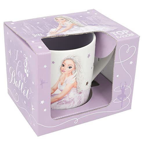 Depesche 12372 TOPModel Ballet - Taza en blanco mate con motivo de modelo, inscripción y estrellas, taza con asa de porcelana, capacidad: 250 ml aprox.