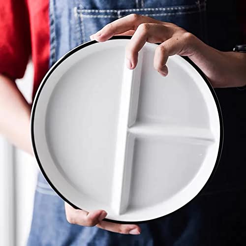 Desconocido Platos Divididos en 3 Porcelana, Redondo Plato Separador de Comida Dieta, Plato Control de Porciones Adulto para Hogares, Restaurantes, Hoteles, Diámetro: 23 cm