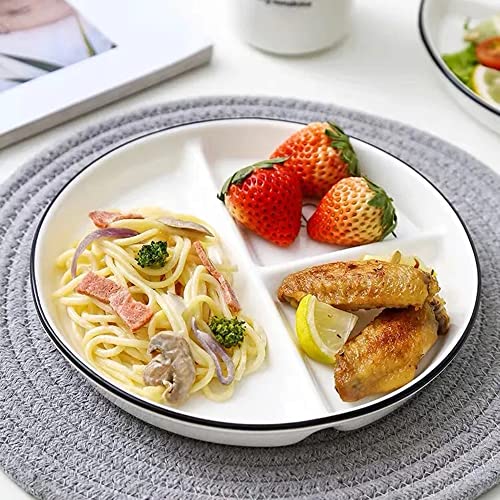 Desconocido Platos Divididos en 3 Porcelana, Redondo Plato Separador de Comida Dieta, Plato Control de Porciones Adulto para Hogares, Restaurantes, Hoteles, Diámetro: 23 cm