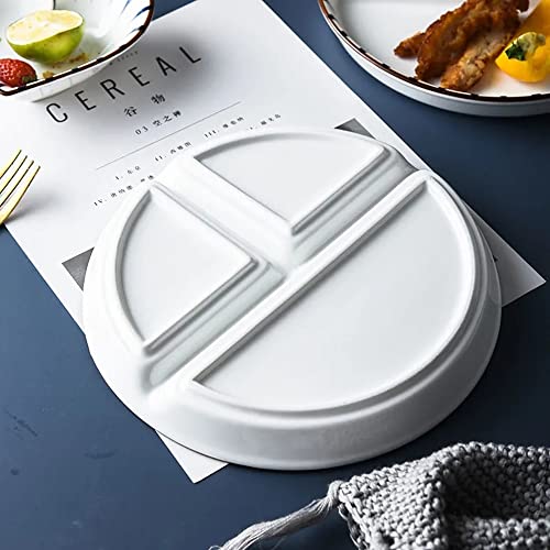 Desconocido Platos Divididos en 3 Porcelana, Redondo Plato Separador de Comida Dieta, Plato Control de Porciones Adulto para Hogares, Restaurantes, Hoteles, Diámetro: 23 cm