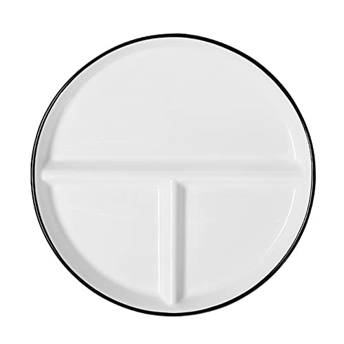 Desconocido Platos Divididos en 3 Porcelana, Redondo Plato Separador de Comida Dieta, Plato Control de Porciones Adulto para Hogares, Restaurantes, Hoteles, Diámetro: 23 cm