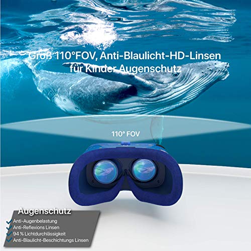 DESTEK VR Headset para niños, 110 ° FOV Anti-Blue Light Eye Protected HD Virtual Reality Headset con Controlador para iPhone 12/11 / X/XS/XR, para Samsung S20/10/9, teléfonos w /4.7-7.2in Pantalla