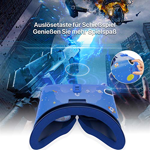 DESTEK VR Headset para niños, 110 ° FOV Anti-Blue Light Eye Protected HD Virtual Reality Headset con Controlador para iPhone 12/11 / X/XS/XR, para Samsung S20/10/9, teléfonos w /4.7-7.2in Pantalla