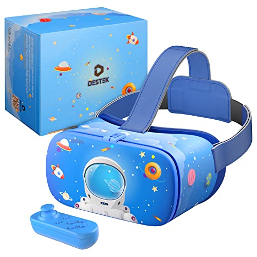 DESTEK VR Headset para niños, 110 ° FOV Anti-Blue Light Eye Protected HD Virtual Reality Headset con Controlador para iPhone 12/11 / X/XS/XR, para Samsung S20/10/9, teléfonos w /4.7-7.2in Pantalla