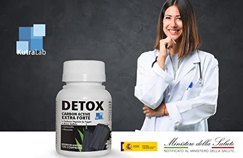 DETOX CARBON ACTIVO VEGETAL EXTRA FUERTE | Aerofagia Y Meteorismo | 120 Pastillas De Alta Dosis | Drenante Y Diurético Fuerte | Excepcional Para Reducir Aire En El Vientre