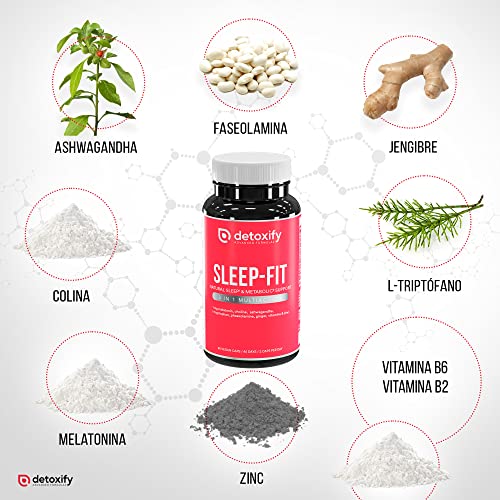 Detoxify Sleep-Fit | Adelgazante Nocturno Muy Rápido para 45 Días | Quemagrasas Potente | Pastillas de Melatonina Ashwagandha Triptófano Keto | Bloqueador Carbohidratos