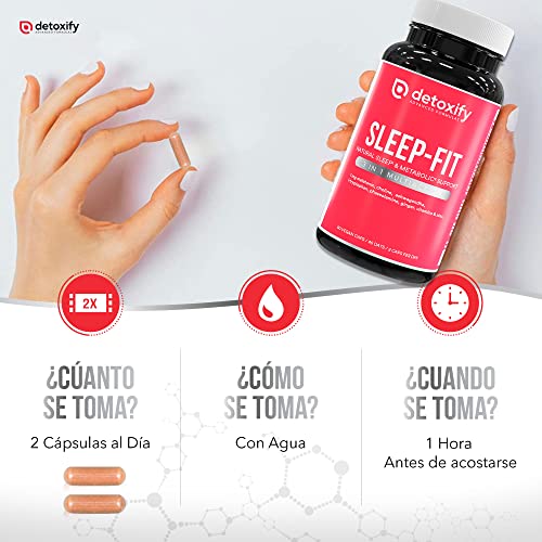 Detoxify Sleep-Fit | Adelgazante Nocturno Muy Rápido para 45 Días | Quemagrasas Potente | Pastillas de Melatonina Ashwagandha Triptófano Keto | Bloqueador Carbohidratos