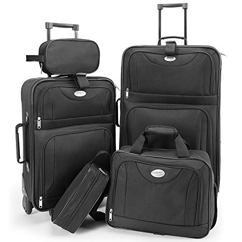 Deuba Maletas de Viaje Equipaje Trolley Set de 5 Pzs 60L 34L 16L 3L Neceser Cabina Ruedas Negro