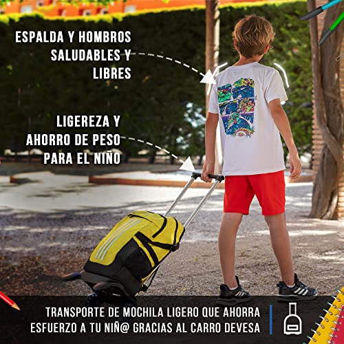 Devesa Carro Mochila Escolar para Niño y Niña Plegable y Resistente - Carrito Plegable con Ruedas para Mochilas Escolares - Trolley Escolar - D200 (Negro)