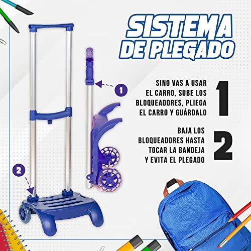 Devesa Carro Mochila Escolar para Niño y Niña Plegable y Resistente - Carrito Plegable con Ruedas para Mochilas Escolares - Trolley Escolar - D200 (Negro)