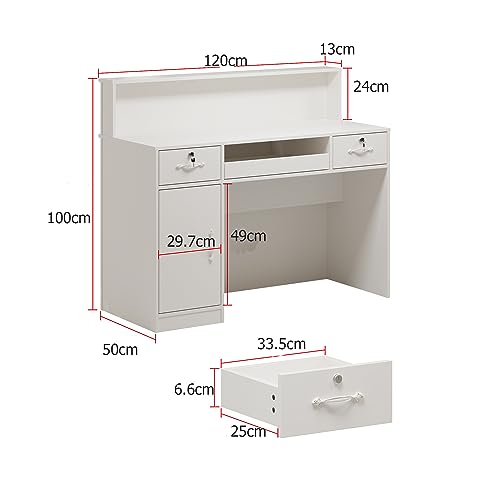 DEZAGCE Mueble recepción, Mostrador de recepción, Mostrador de Tienda, Mostrador de Venta, con cajón para Teclado, Mueble de recepción, Blanco, MDF, 100cm X 120 cm X 50 cm