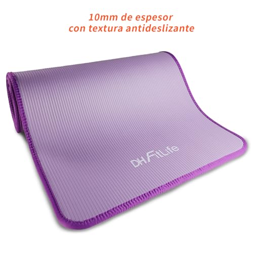 DH FitLife Esterilla de entrenamiento para fitness, esterilla deportiva, 183 x 61 x 1 cm, extra resistente a la rotura, esterilla de yoga, antideslizante y gruesa, esterilla de entrenamiento (púrpura)