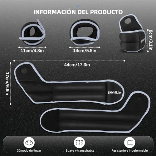 DH FitLife Juego de 2 muñequeras con correa para el pulgar para piernas y brazos, 3 variaciones de 1,0 kg, 1,5 kg y 2,0 kg, peso de muñeca para entrenamiento de fuerza