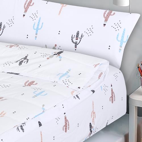 Dhestia Home - Saco Nórdico con Cremallera Edredón Ajustable Cama Infantil Cactus - Color ÚNICO, Talla Cama 105