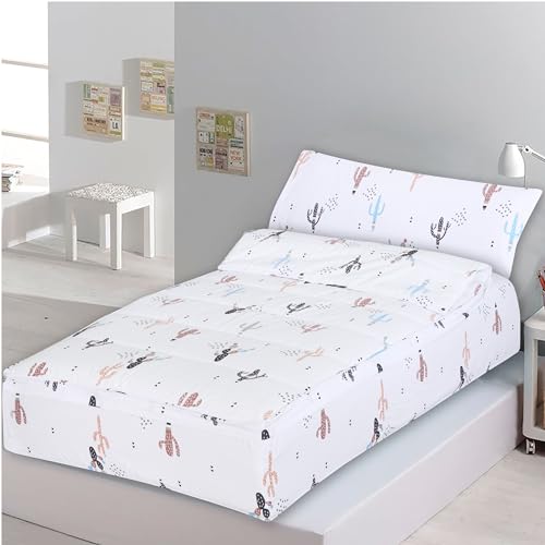 Dhestia Home - Saco Nórdico con Cremallera Edredón Ajustable Cama Infantil Cactus - Color ÚNICO, Talla Cama 105