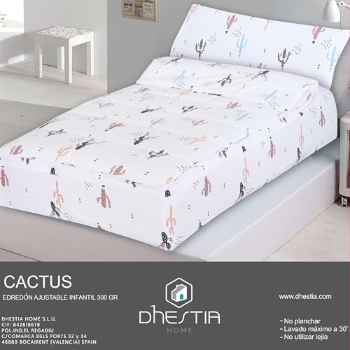 Dhestia Home - Saco Nórdico con Cremallera Edredón Ajustable Cama Infantil Cactus - Color ÚNICO, Talla Cama 105