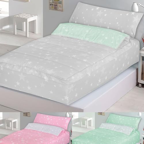 Dhestia Home - Saco Nórdico con Cremallera Edredón Ajustable Cama Infantil Estrellas Stars - Color Gris, Talla Cama 105