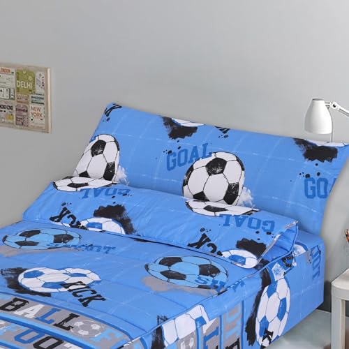 Dhestia Home - Saco Nórdico con Cremallera Edredón Ajustable Cama Infantil Fútbol Quick - Color Azul, Talla Cama 105